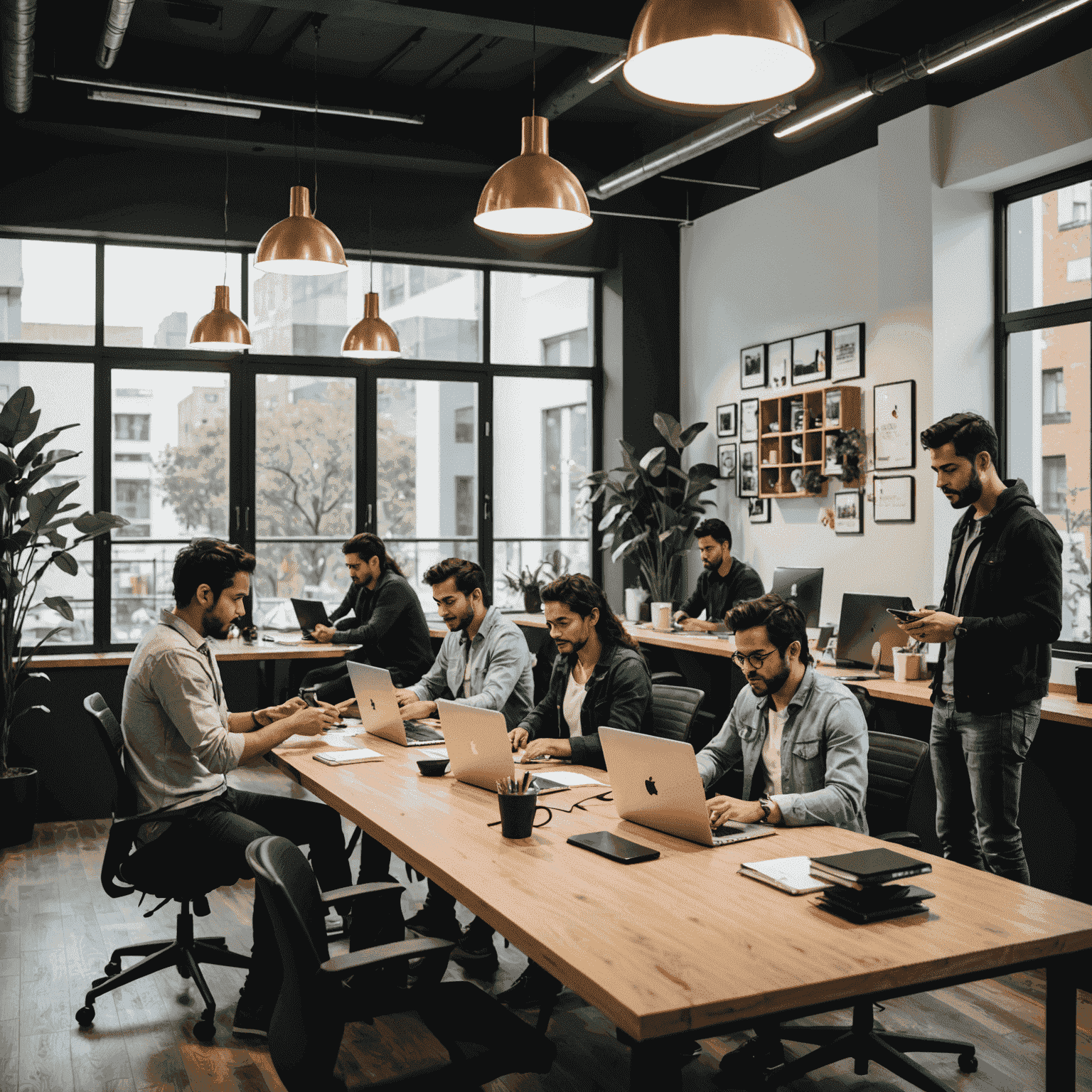 Desarrolladores mexicanos trabajando en aplicaciones móviles en un espacio de coworking moderno en la Ciudad de México